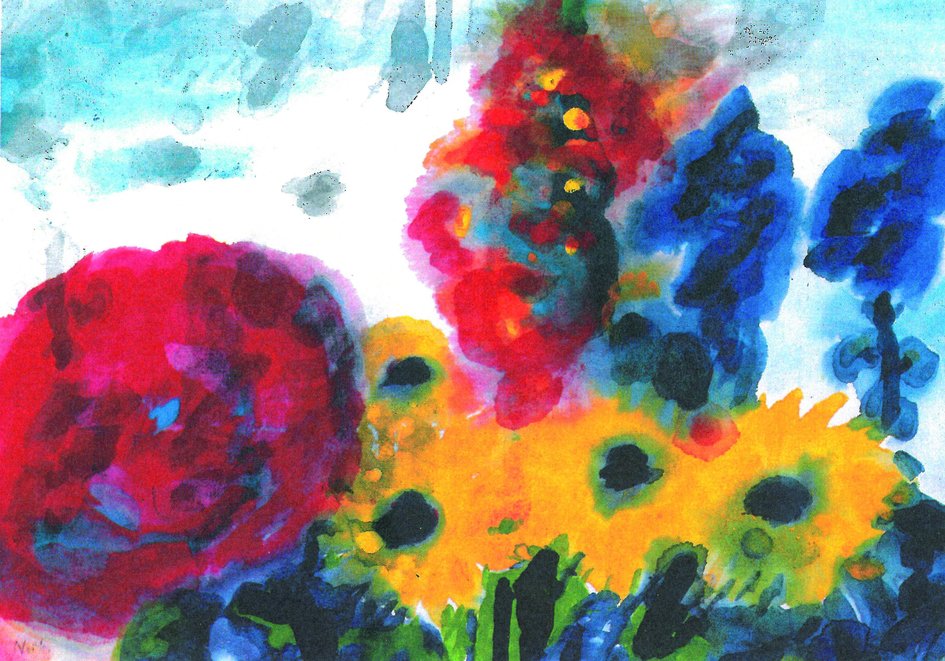 Emil Nolde, Mohn, Dahlien, Rittersporn, um 1930/1940, Aquarell auf Japanpapier. Kunsthalle Emden © Nolde Stiftung Seebüll Ausstellungsführung: NOLDE/ROHLFS. Zwei Künstlerleben