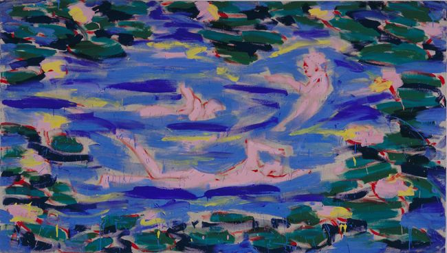 Salomé, "Seerosen (Schwimmer)", 1983, Acryl auf Baumwolle, 160 x 280 cm. Kunsthalle Emden (c) Salomé